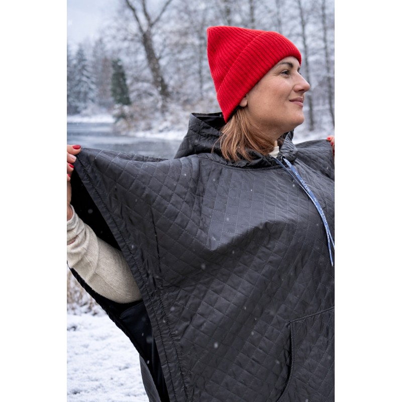 Wolfly damskie poncho do morsowania ochronne przeciwdeszczowe czarne pikowane - 6