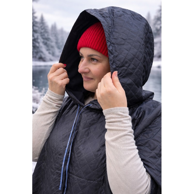 Wolfly damskie poncho do morsowania ochronne przeciwdeszczowe czarne pikowane - 7
