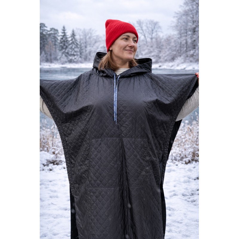 Wolfly damskie poncho do morsowania ochronne przeciwdeszczowe czarne pikowane - 8