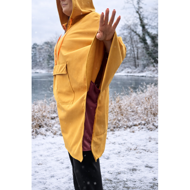 Wolfly damskie poncho do morsowanie bluza z kapturem regulowane przeciwdeszczowe musztardowe - 7