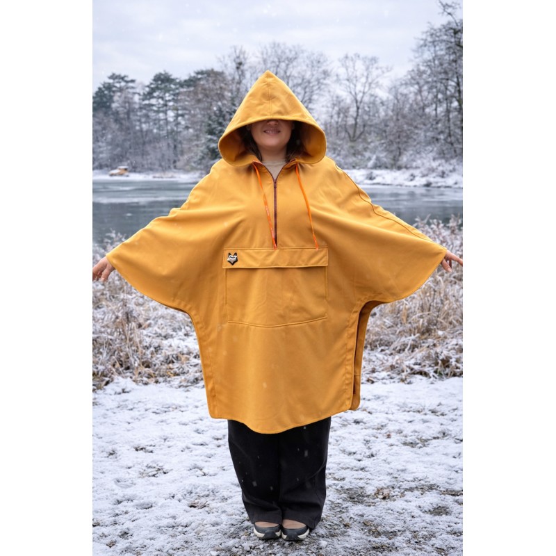 Wolfly damskie poncho do morsowanie bluza z kapturem regulowane przeciwdeszczowe musztardowe - 8