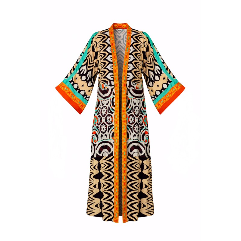 Wolfly długie damskie kimono z wiskozy narzutka plażowa oversize etniczny wzór - 5