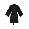 copy of Wolfly damskie krótkie kimono plażowe lniane narzutka z lnu wiązane czarny - 5