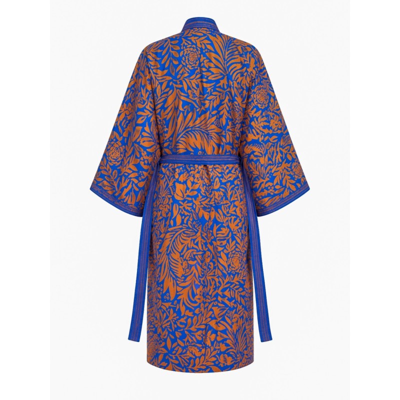 Wolfly długie damskie kimono z wiskozy narzutka plażowa oversize wzorzysty niebiesko-brązowy - 2