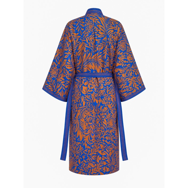 Wolfly długie damskie kimono z wiskozy narzutka plażowa oversize wzorzysty niebiesko-brązowy - 2