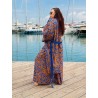 Wolfly długie damskie kimono z wiskozy narzutka plażowa oversize wzorzysty niebiesko-brązowy - 5