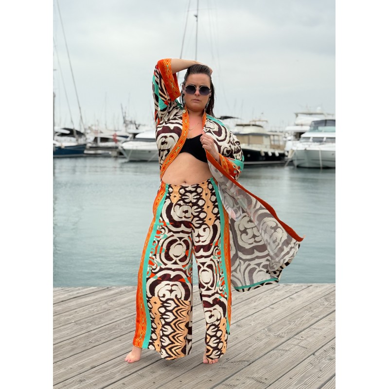 Wolfly długie damskie kimono z wiskozy narzutka plażowa oversize etniczny wzór - 5