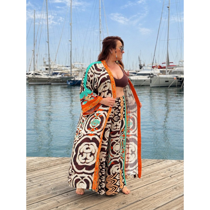Wolfly długie damskie kimono z wiskozy narzutka plażowa oversize etniczny wzór - 6