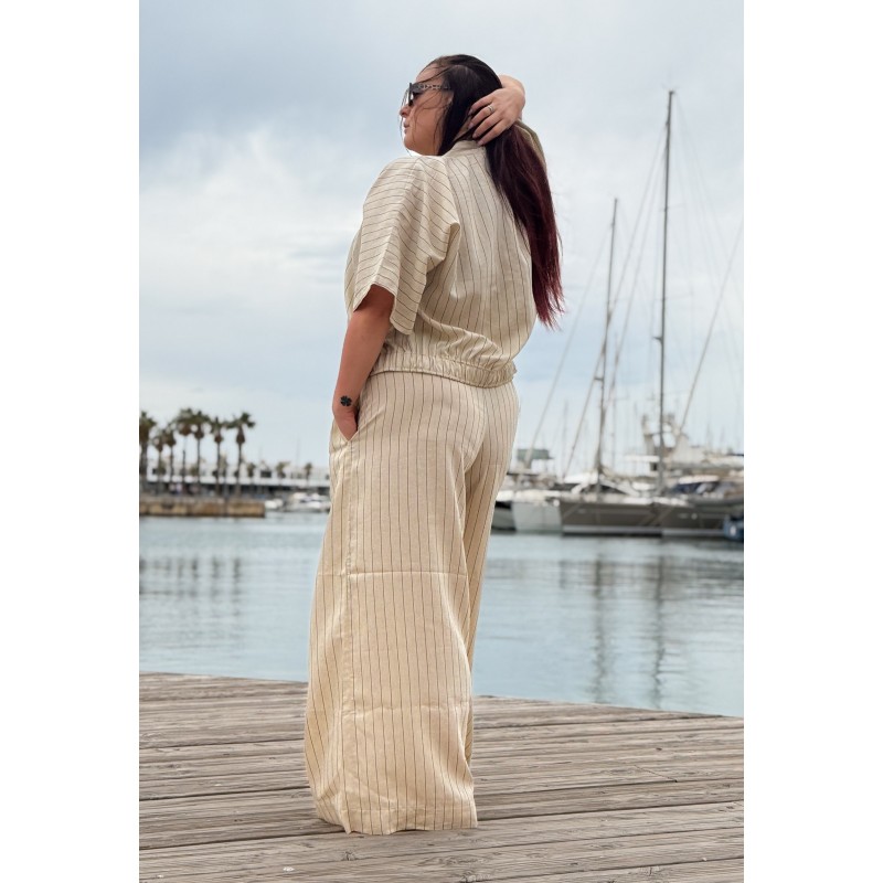 Wolfly damskie krótkie kimono z lnu szlafrok lniany naturalny