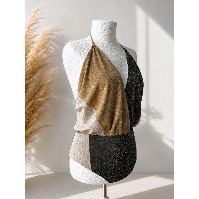 Wolfly limitowany strój kąpielowy bluzka plażowa luz blouse, bez fiszbin, body 2w1, połyskująca tkanina
