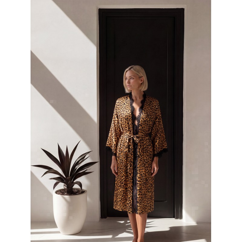 Jedwabne kimono damskie 100% jedwab – długie kimono premium Wolfly