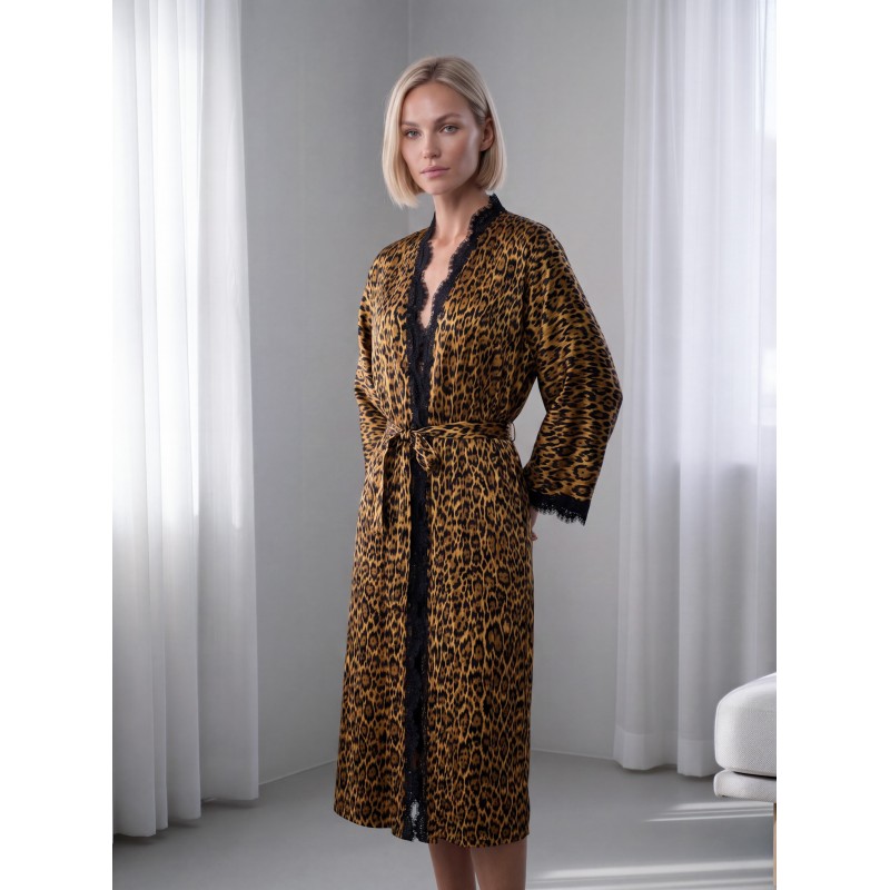 Jedwabne kimono damskie 100% jedwab – długie kimono premium Wolfly